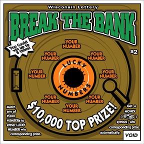 Break the Bank instant scratch ticket from Wisconsin Lottery - unscratched Break the Bank instant scratch ticket from Wisconsin Lottery - unscratched