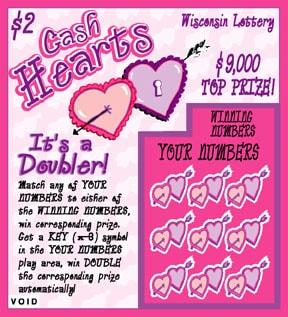 Cash Hearts instant scratch ticket from Wisconsin Lottery - unscratched Cash Hearts instant scratch ticket from Wisconsin Lottery - unscratched