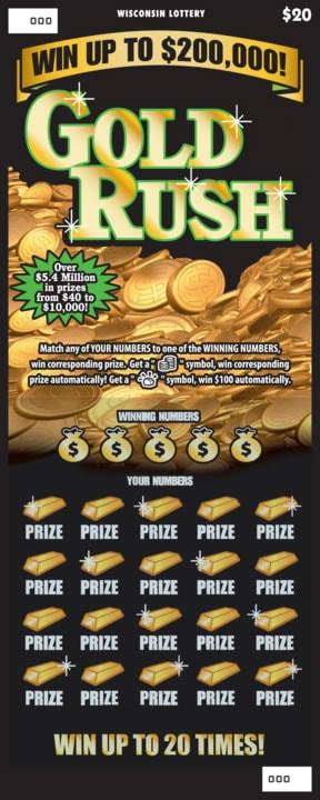 Gold Rush instant scratch ticket from Wisconsin Lottery - unscratched