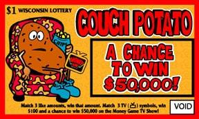 Couch Potato instant scratch ticket from Wisconsin Lottery - unscratched