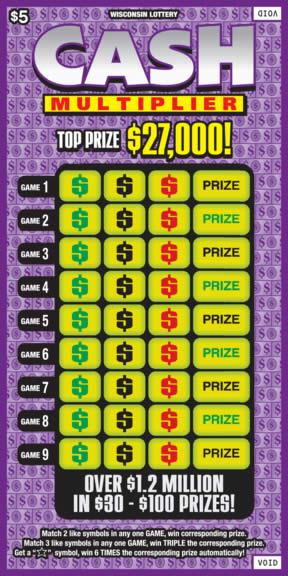 Cash Multiplier instant scratch ticket from Wisconsin Lottery - unscratched