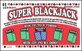 Super Blackjack instant scratch ticket from Wisconsin Lottery - unscratched