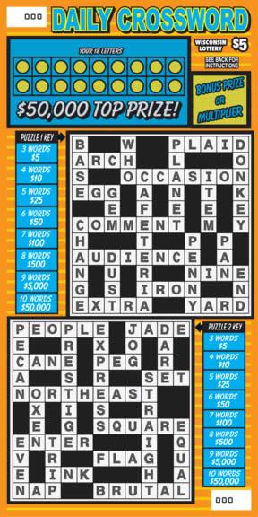 Daily Crossword instant scratch ticket from Wisconsin Lottery - unscratched Daily Crossword instant scratch ticket from Wisconsin Lottery - unscratched