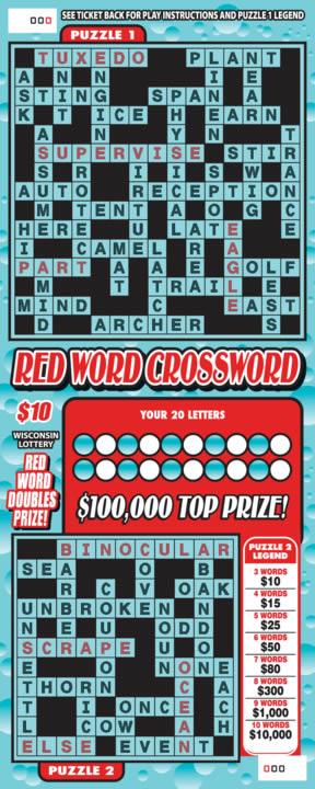 Red Word Crossword instant scratch ticket from Wisconsin Lottery - unscratched