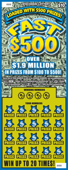 Fast $500 instant scratch ticket from Wisconsin Lottery - unscratched Fast $500 instant scratch ticket from Wisconsin Lottery - unscratched