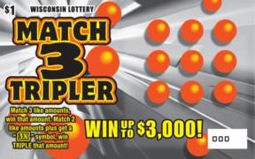 Match 3 Tripler instant scratch ticket from Wisconsin Lottery - unscratched