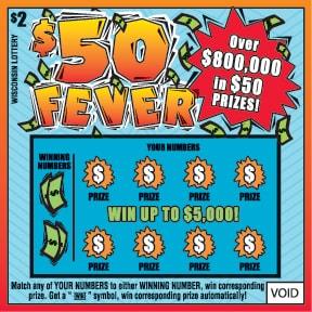 $50 Fever instant scratch ticket from Wisconsin Lottery - unscratched