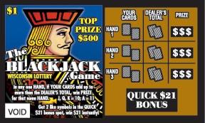 The Blackjack Game instant scratch ticket from Wisconsin Lottery - unscratched