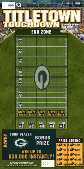 Titletown Touchdown instant scratch ticket from Wisconsin Lottery - unscratched Titletown Touchdown instant scratch ticket from Wisconsin Lottery - unscratched