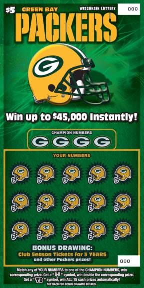 Green Bay Packers instant scratch ticket from Wisconsin Lottery - unscratched Green Bay Packers instant scratch ticket from Wisconsin Lottery - unscratched