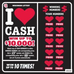 I Love Cash instant scratch ticket from Wisconsin Lottery - unscratched