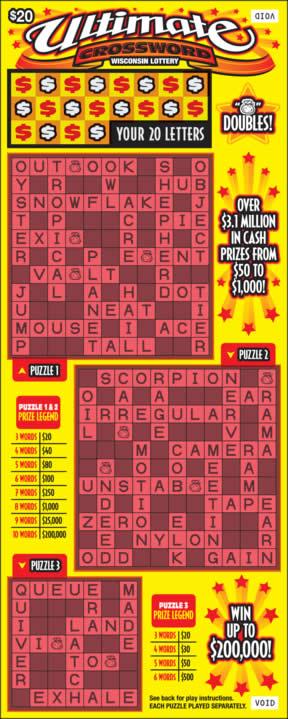 Ultimate Crossword instant scratch ticket from Wisconsin Lottery - unscratched Ultimate Crossword instant scratch ticket from Wisconsin Lottery - unscratched