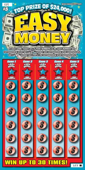 Easy Money instant scratch ticket from Wisconsin Lottery - unscratched