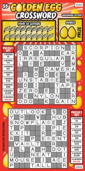 Golden Egg Crossword instant scratch ticket from Wisconsin Lottery - unscratched