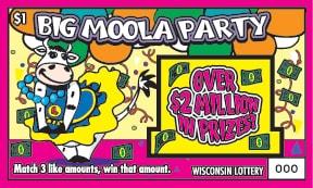 Big Moola Party instant scratch ticket from Wisconsin Lottery - unscratched Big Moola Party instant scratch ticket from Wisconsin Lottery - unscratched