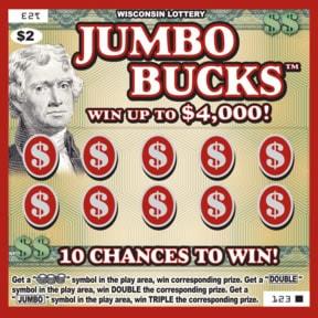 Jumbo Bucks instant scratch ticket from Wisconsin Lottery - unscratched