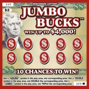 Jumbo Bucks instant scratch ticket from Wisconsin Lottery - unscratched Jumbo Bucks instant scratch ticket from Wisconsin Lottery - unscratched