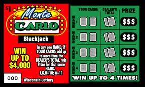 Monte Carlo instant scratch ticket from Wisconsin Lottery - unscratched Monte Carlo instant scratch ticket from Wisconsin Lottery - unscratched