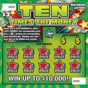 Ten Times the Money instant scratch ticket from Wisconsin Lottery - unscratched Ten Times the Money instant scratch ticket from Wisconsin Lottery - unscratched