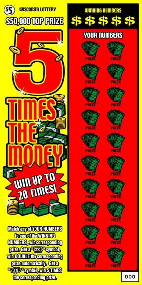 5 Times the Money instant scratch ticket from Wisconsin Lottery - unscratched 5 Times the Money instant scratch ticket from Wisconsin Lottery - unscratched