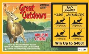 Great Outdoors instant scratch ticket from Wisconsin Lottery - unscratched Great Outdoors instant scratch ticket from Wisconsin Lottery - unscratched
