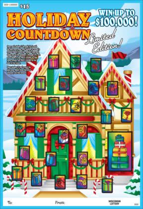 Holiday Countdown instant scratch ticket from Wisconsin Lottery - unscratched Holiday Countdown instant scratch ticket from Wisconsin Lottery - unscratched