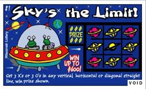 Sky's the Limit instant scratch ticket from Wisconsin Lottery - unscratched Sky's the Limit instant scratch ticket from Wisconsin Lottery - unscratched