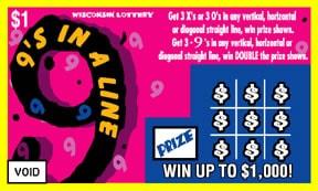 9's in a Line instant scratch ticket from Wisconsin Lottery - unscratched 9's in a Line instant scratch ticket from Wisconsin Lottery - unscratched