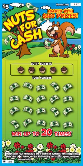 Nuts for Cash instant scratch ticket from Wisconsin Lottery - unscratched
