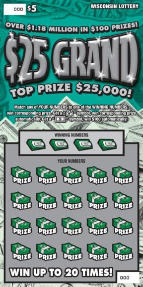$25 Grand instant scratch ticket from Wisconsin Lottery - unscratched $25 Grand instant scratch ticket from Wisconsin Lottery - unscratched