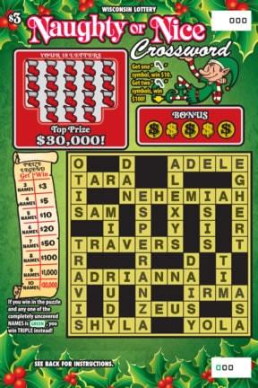 Naughty or Nice Crossword instant scratch ticket from Wisconsin Lottery - unscratched Naughty or Nice Crossword instant scratch ticket from Wisconsin Lottery - unscratched