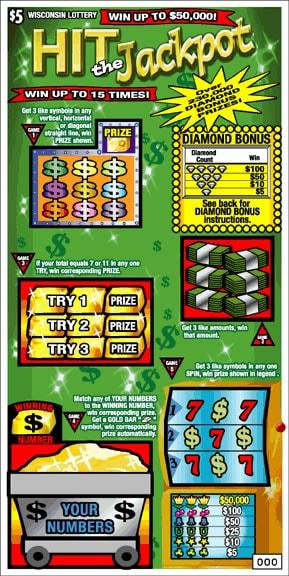 Hit the Jackpot instant scratch ticket from Wisconsin Lottery - unscratched Hit the Jackpot instant scratch ticket from Wisconsin Lottery - unscratched