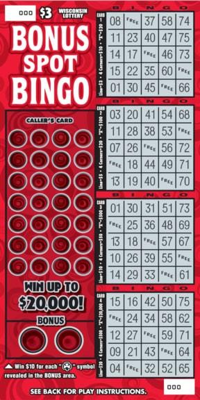 Bonus Spot Bingo instant scratch ticket from Wisconsin Lottery - unscratched Bonus Spot Bingo instant scratch ticket from Wisconsin Lottery - unscratched