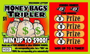 Money Bags Tripler instant scratch ticket from Wisconsin Lottery - unscratched Money Bags Tripler instant scratch ticket from Wisconsin Lottery - unscratched