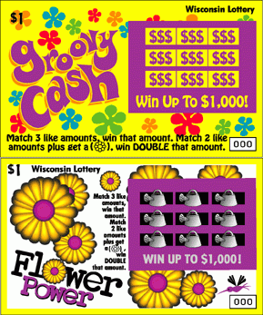 Groovy Cash / Flower Power instant scratch ticket from Wisconsin Lottery - unscratched Groovy Cash / Flower Power instant scratch ticket from Wisconsin Lottery - unscratched