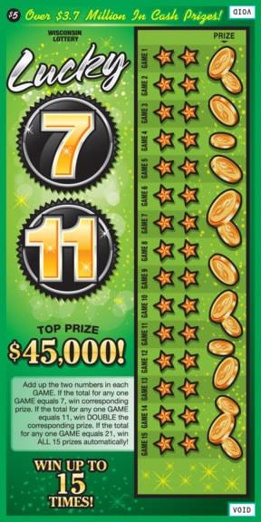 LUCKY 7-11 instant scratch ticket from Wisconsin Lottery - unscratched LUCKY 7-11 instant scratch ticket from Wisconsin Lottery - unscratched