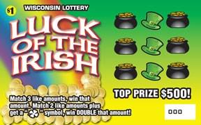 Luck of the Irish instant scratch ticket from Wisconsin Lottery - unscratched Luck of the Irish instant scratch ticket from Wisconsin Lottery - unscratched