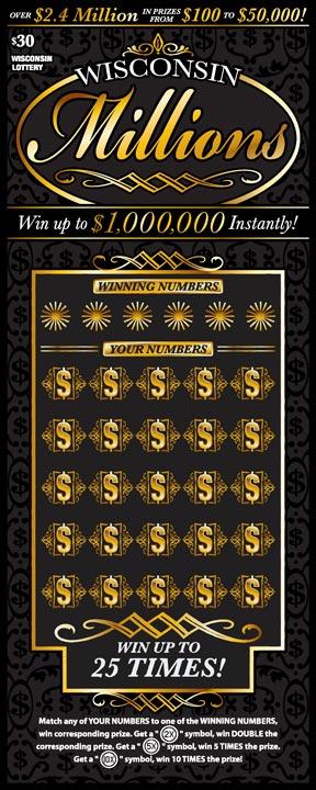 Wisconsin Millions instant scratch game Wisconsin Millions instant scratch ticket from Wisconsin Lottery - unscratched