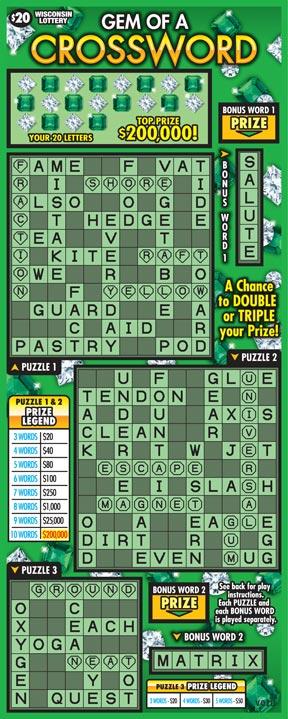 Gem of a Crossword instant scratch game Gem of a Crossword instant scratch ticket from Wisconsin Lottery - unscratched