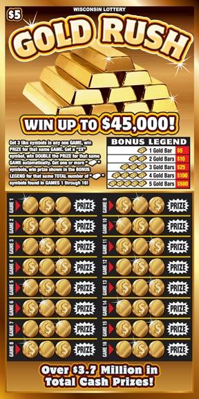 Gold Rush instant scratch ticket from Wisconsin Lottery - unscratched