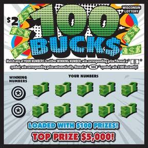 100 Bucks instant scratch game 100 Bucks instant scratch ticket from Wisconsin Lottery - unscratched