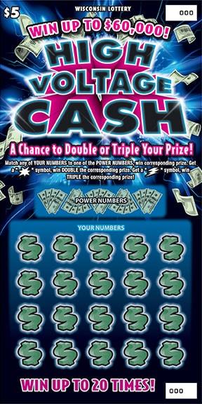 High Voltage Cash instant scratch ticket from Wisconsin Lottery - unscratched
