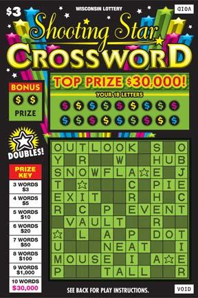 Shooting Star Crossword instant scratch ticket from Wisconsin Lottery - unscratched