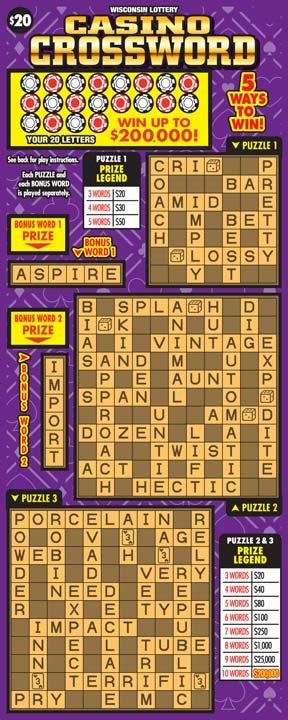 Casino Crossword instant scratch ticket from Wisconsin Lottery - unscratched