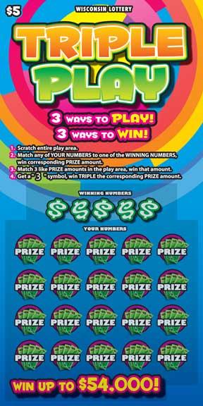 Triple Play instant scratch ticket from Wisconsin Lottery - unscratched