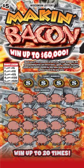 Makin' Bacon instant scratch game Makin' Bacon instant scratch ticket from Wisconsin Lottery - unscratched