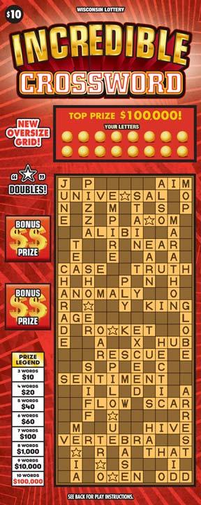 Incredible Crossword instant scratch ticket from Wisconsin Lottery - unscratched