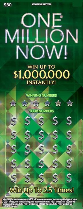 One Million Now instant scratch game One Million Now instant scratch ticket from Wisconsin Lottery - unscratched