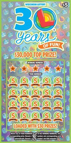 30 Years of Fun instant scratch game 30 Years of Fun instant scratch ticket from Wisconsin Lottery - unscratched