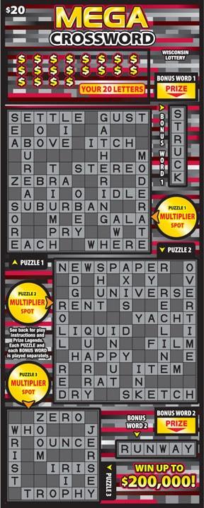 Mega Crossword instant scratch game Mega Crossword instant scratch ticket from Wisconsin Lottery - unscratched